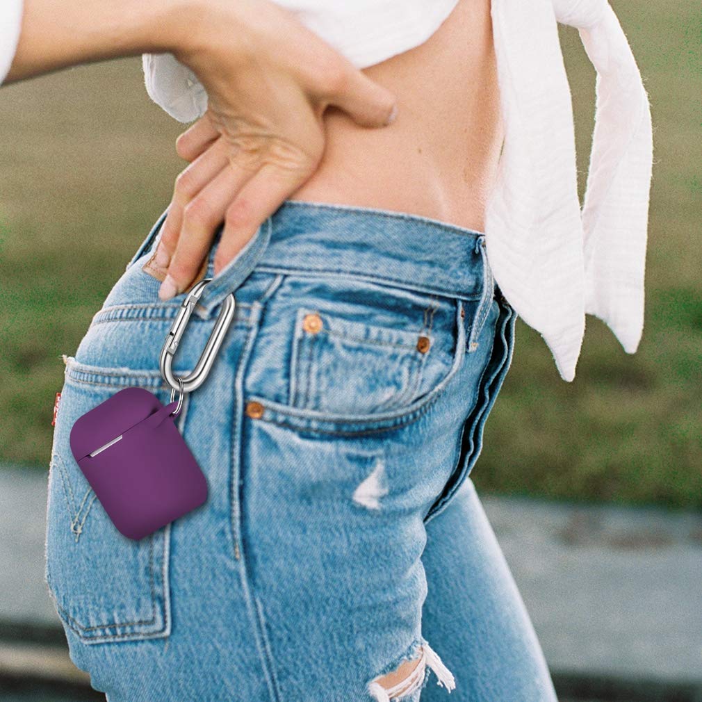 Hamile Hamile Soft Silicone AirPods Case Cover with Keychain for AirPod 1 and 2 Front LED Visible Plum Color for Men Women and Kids - View 5 of 9