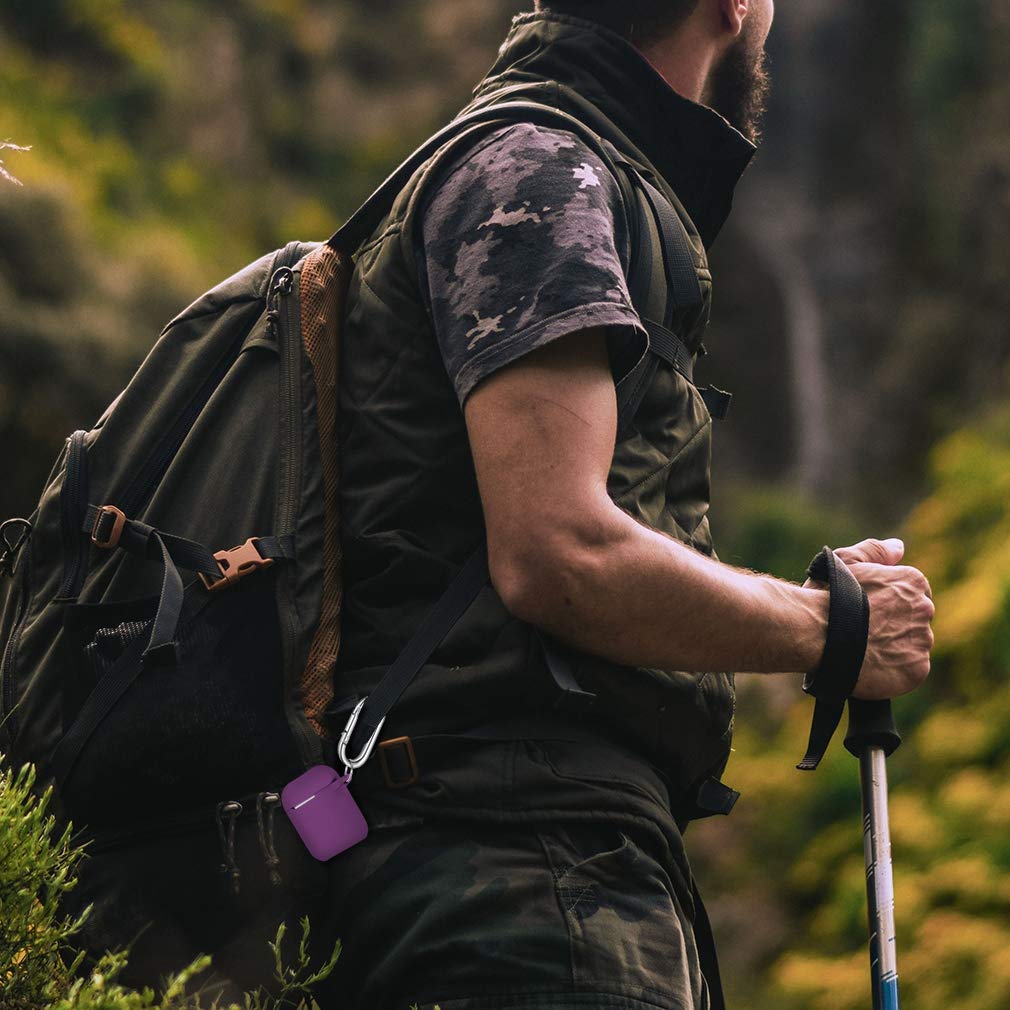 Hamile Hamile Soft Silicone AirPods Case Cover with Keychain for AirPod 1 and 2 Front LED Visible Plum Color for Men Women and Kids - View 6 of 9