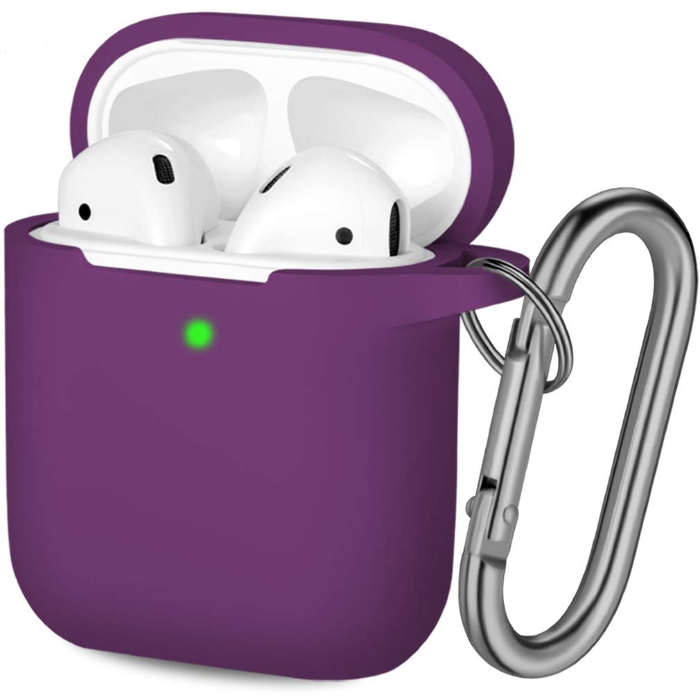 Hamile Hamile Soft Silicone AirPods Case Cover with Keychain for AirPod 1 and 2 Front LED Visible Plum Color for Men Women and Kids