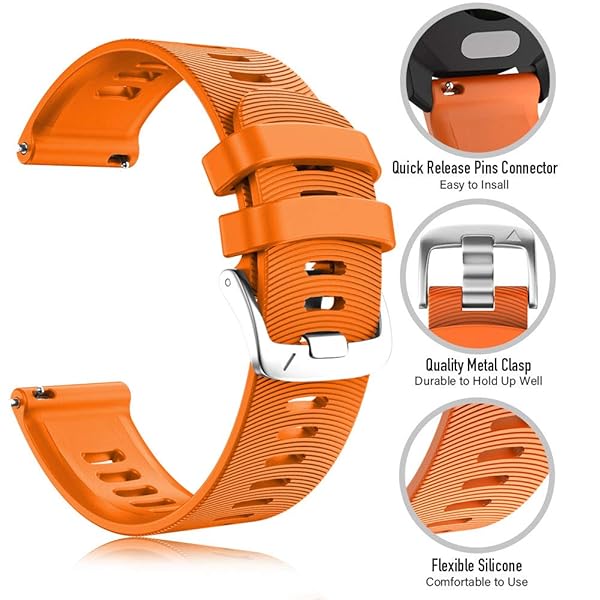 ANCOOL ANCOOL Silicone Sport Watch Band for Garmin Forerunner 245 645 55 and Galaxy Watch 7 6 5 4 in Orange 20mm Compatible Accessories - View 3 of 7