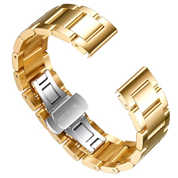 BINLUN BINLUN Thick Stainless Steel Watch Band Replacement for Men Women Polished Matte Finish 16mm to 26mm Available in Polished Gold 23mm - View 2 of 7