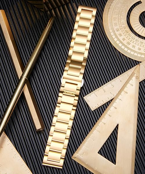 BINLUN BINLUN Thick Stainless Steel Watch Band Replacement for Men Women Polished Matte Finish 16mm to 26mm Available in Polished Gold 23mm - View 5 of 7