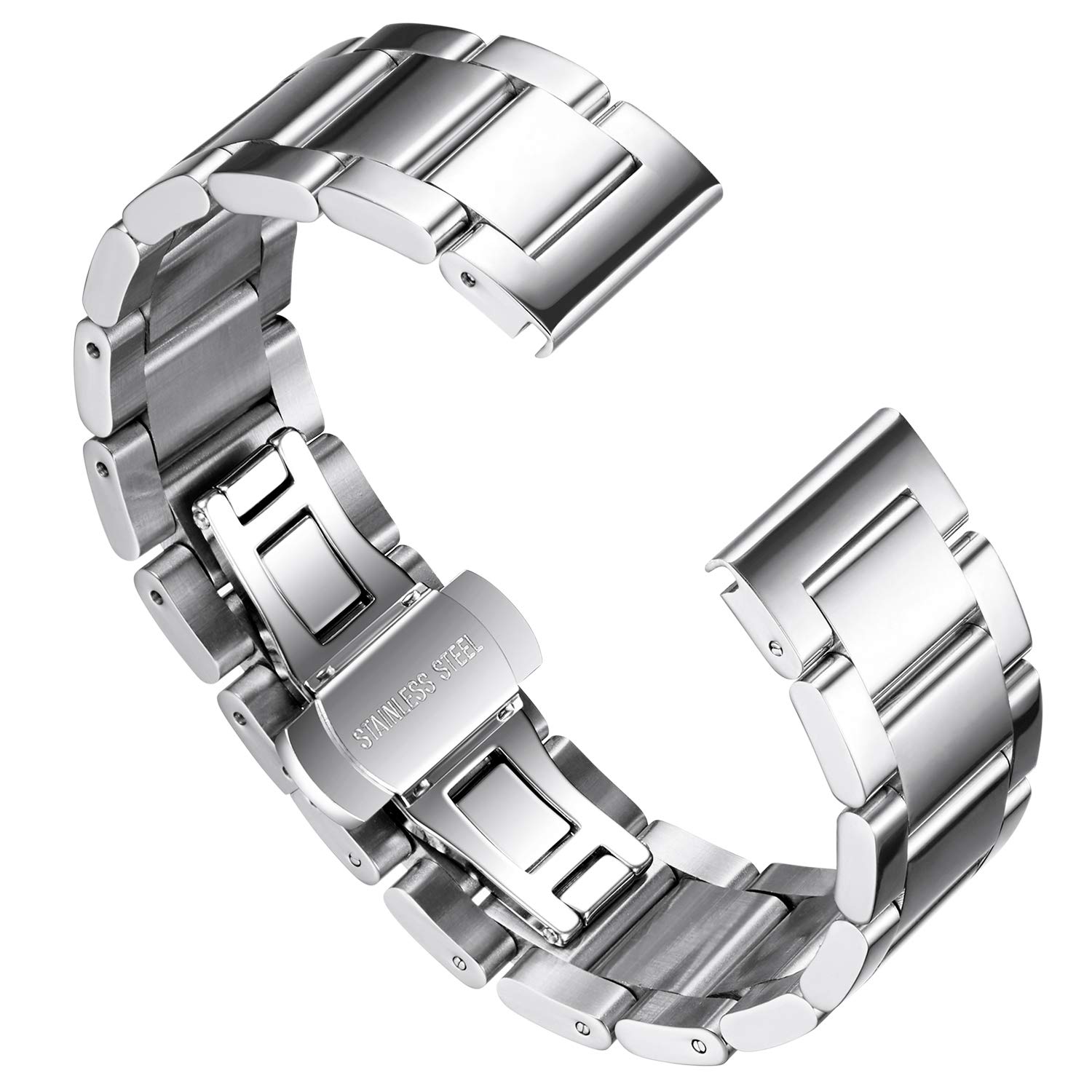 BINLUN BINLUN Thick Stainless Steel Watch Band Replacement for Men Women 16mm to 26mm Polished Silver Matte Brushed Finish - View 2 of 9