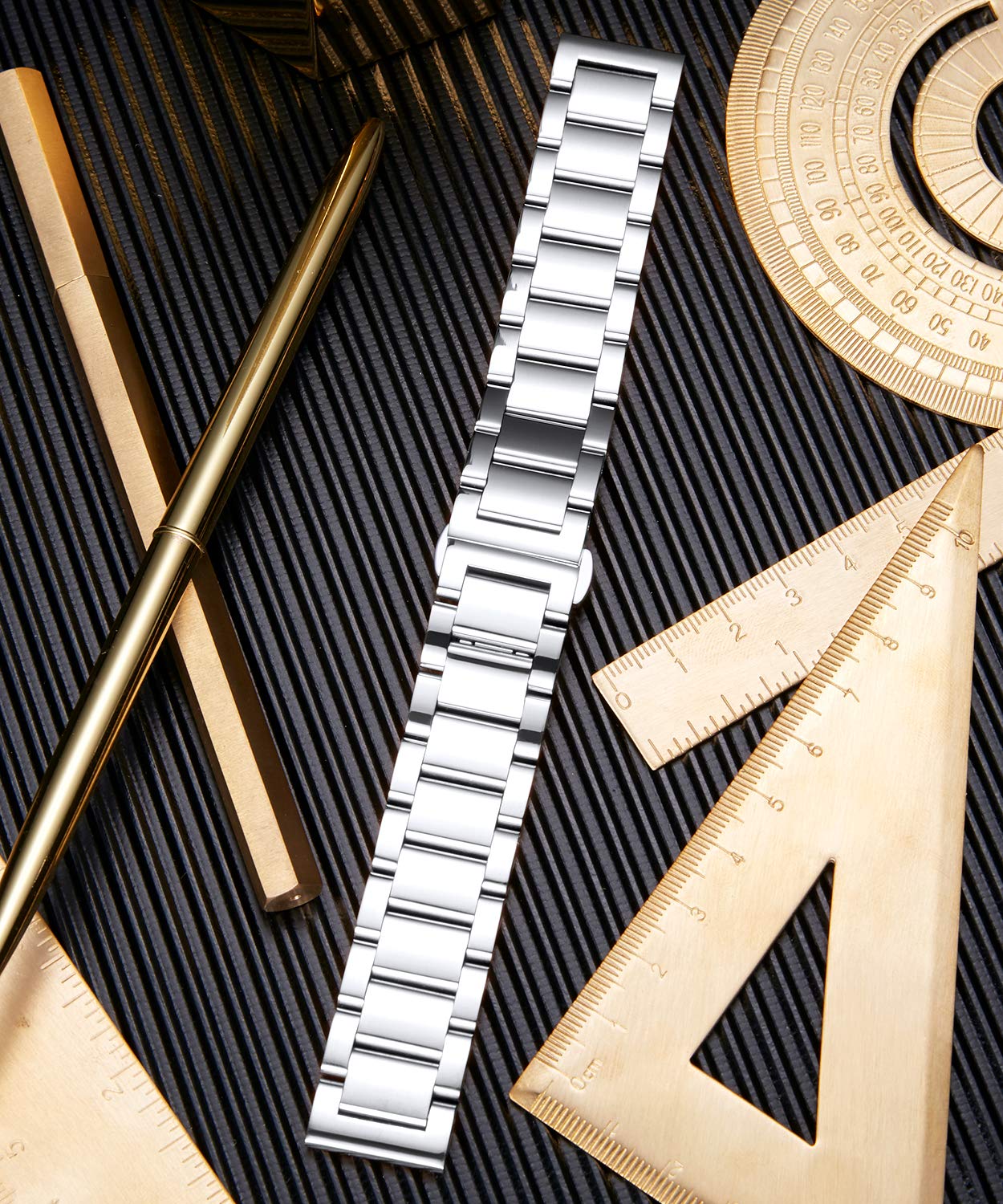 BINLUN BINLUN Thick Stainless Steel Watch Band Replacement for Men Women 16mm to 26mm Polished Silver Matte Brushed Finish - View 6 of 9