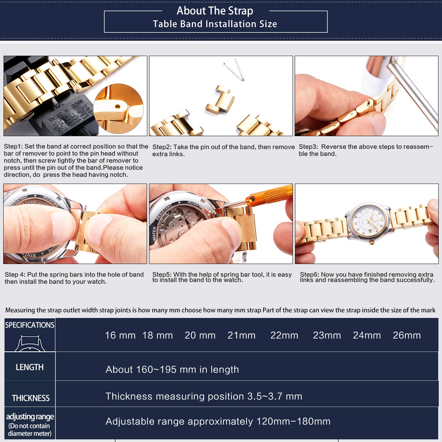 BINLUN BINLUN Thick Stainless Steel Watch Band Replacement for Men Women 16mm to 26mm Polished Silver Matte Brushed Finish - View 7 of 9