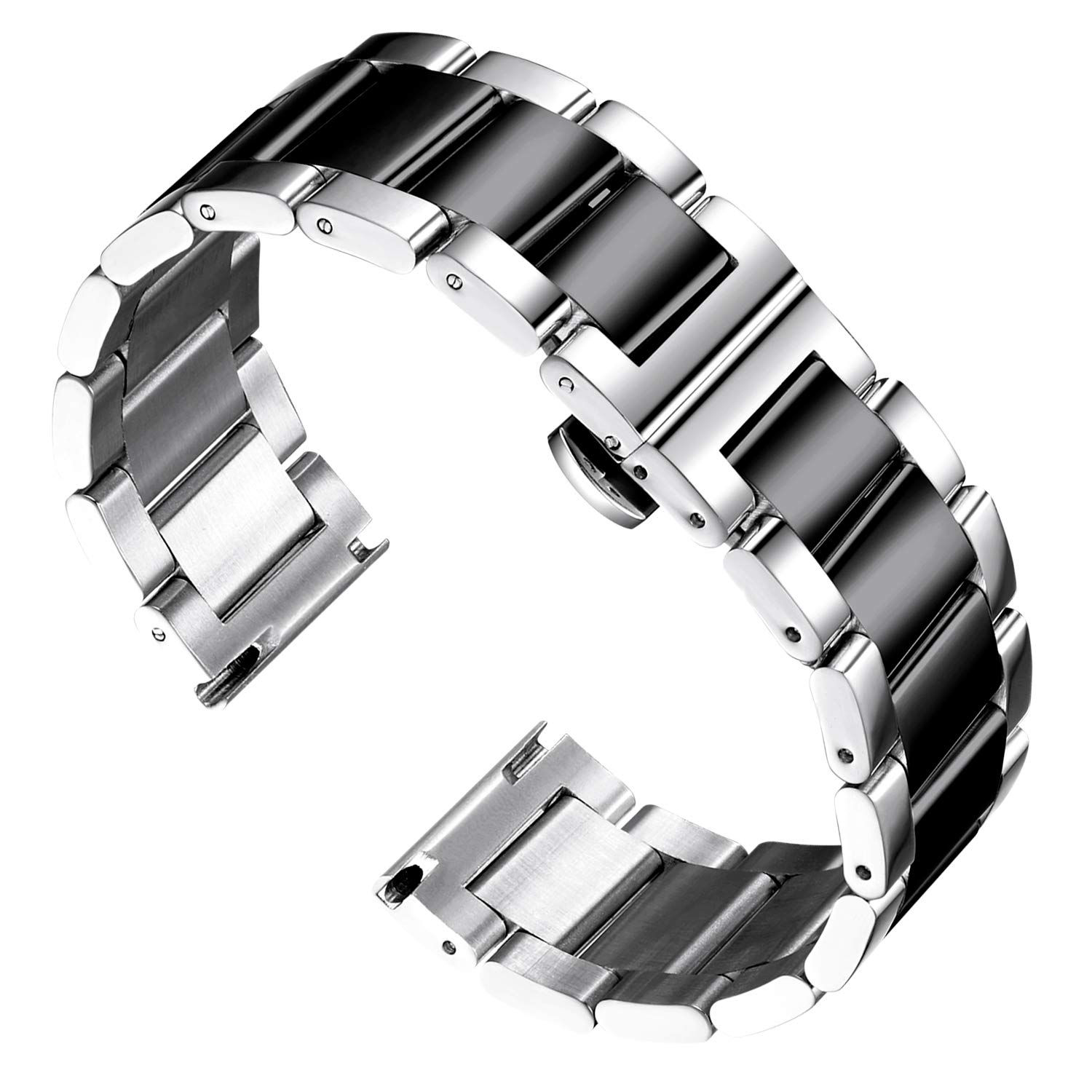 BINLUN BINLUN Thick Stainless Steel Watch Band Replacement for Men Women 16mm to 26mm Polished Silver Matte Brushed Finish - View 9 of 9