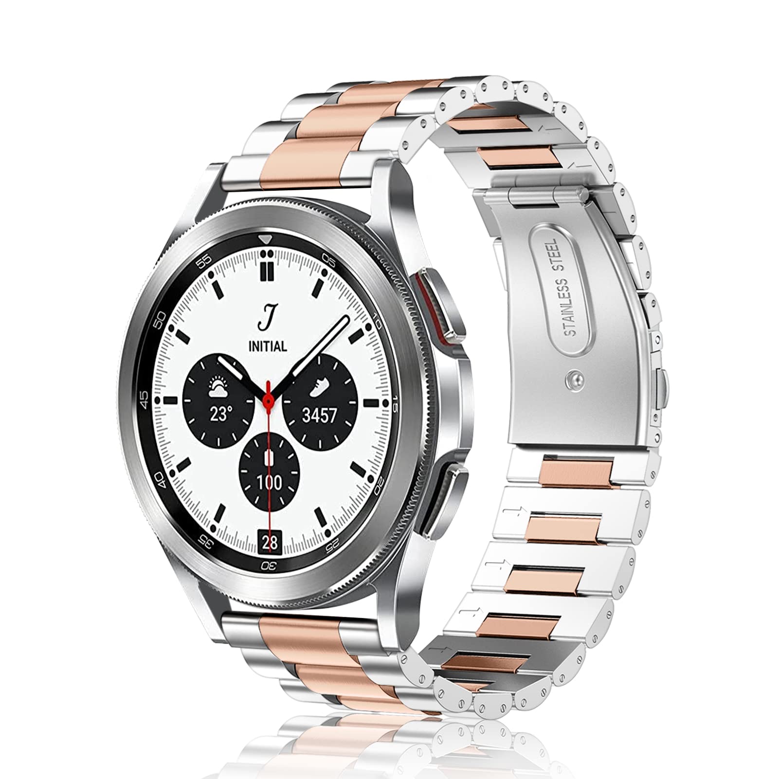 Fintie Stainless Steel Metal Band for Samsung Galaxy Watch 7 6 5 4 40mm 44mm 47mm 43mm 42mm 46mm 5 Pro 45mm Replacement Bracelet Strap Black Silver - View 3 of 9