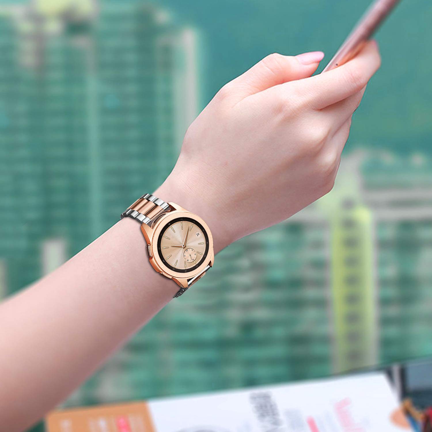 Fintie Stainless Steel Metal Band for Samsung Galaxy Watch 7 6 5 4 40mm 44mm 47mm 43mm 42mm 46mm 5 Pro 45mm Replacement Bracelet Strap Black Silver - View 5 of 9