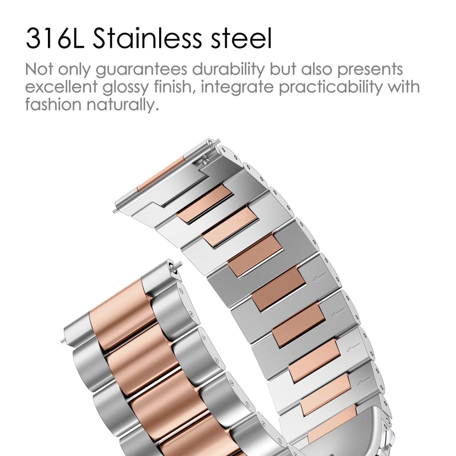 Fintie Stainless Steel Metal Band for Samsung Galaxy Watch 7 6 5 4 40mm 44mm 47mm 43mm 42mm 46mm 5 Pro 45mm Replacement Bracelet Strap Black Silver - View 7 of 9