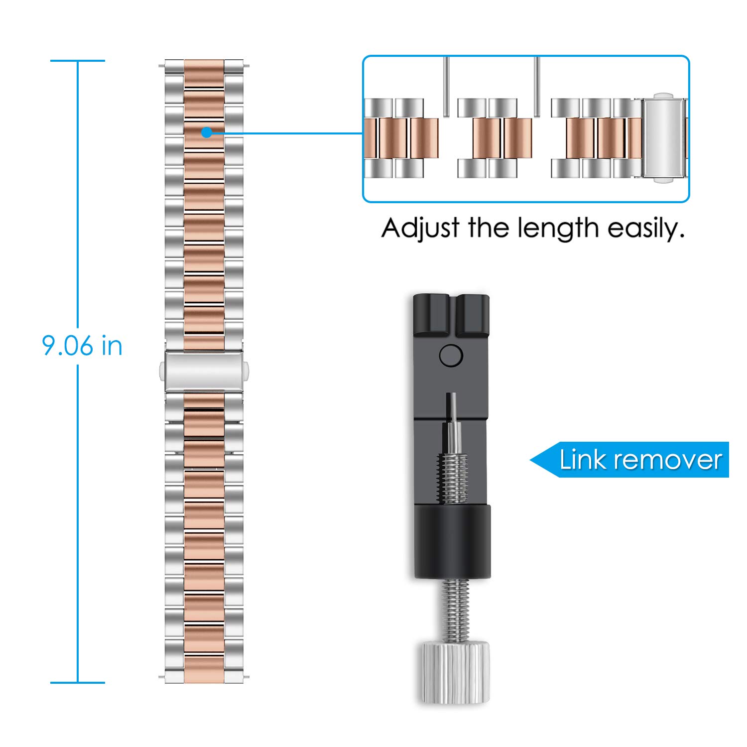 Fintie Stainless Steel Metal Band for Samsung Galaxy Watch 7 6 5 4 40mm 44mm 47mm 43mm 42mm 46mm 5 Pro 45mm Replacement Bracelet Strap Black Silver - View 9 of 9