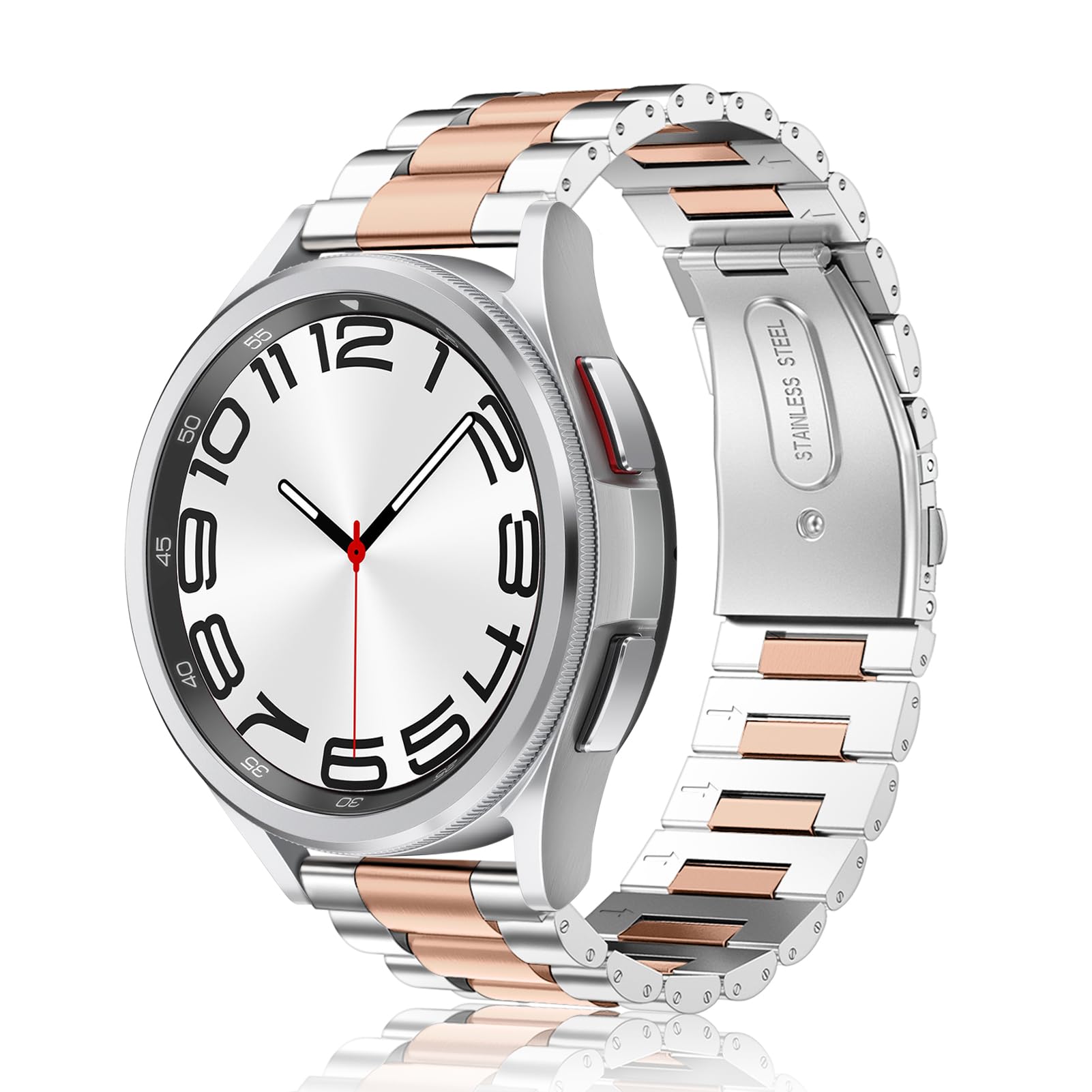 Fintie Stainless Steel Metal Band for Samsung Galaxy Watch 7 6 5 4 40mm 44mm 47mm 43mm 42mm 46mm 5 Pro 45mm Replacement Bracelet Strap Black Silver