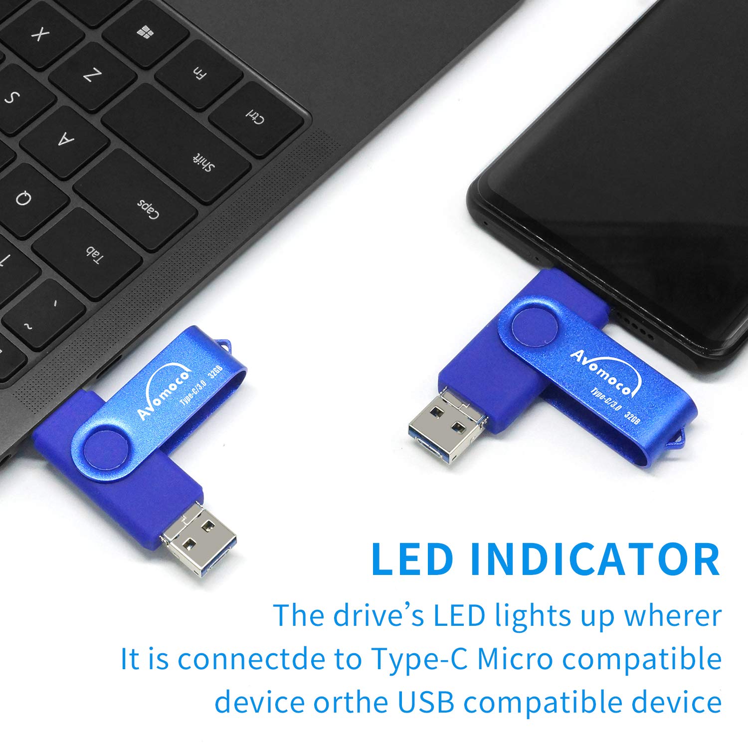 AVOMOCO AVOMOCO 3.1 256GB High Speed Photo Backup Flash Drive for Android Phones Tablets and PCs with Type C and Micro Port - View 5 of 8