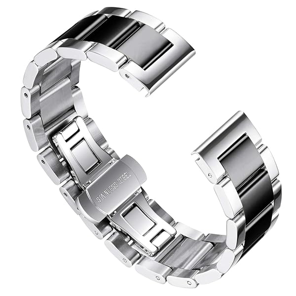 BINLUN BINLUN Thick Stainless Steel Watch Band Replacement for Men Women Heavy Polished Matte Finish 21mm Silver Black - View 2 of 7