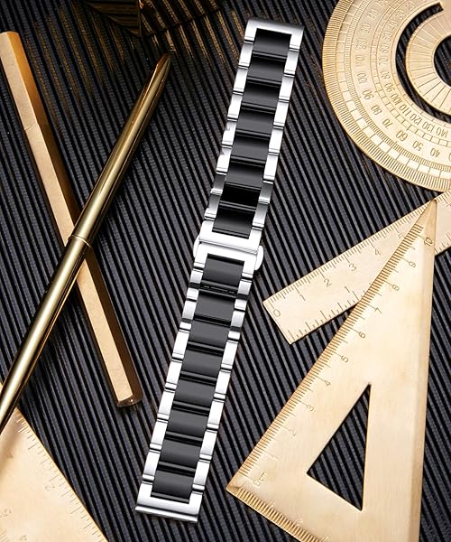 BINLUN BINLUN Thick Stainless Steel Watch Band Replacement for Men Women Heavy Polished Matte Finish 21mm Silver Black - View 5 of 7