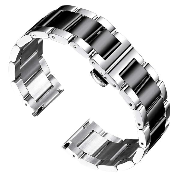 BINLUN Thick Stainless Steel Watch Band Replacement for Men Women Heavy Polished Matte Finish 21mm Silver Black