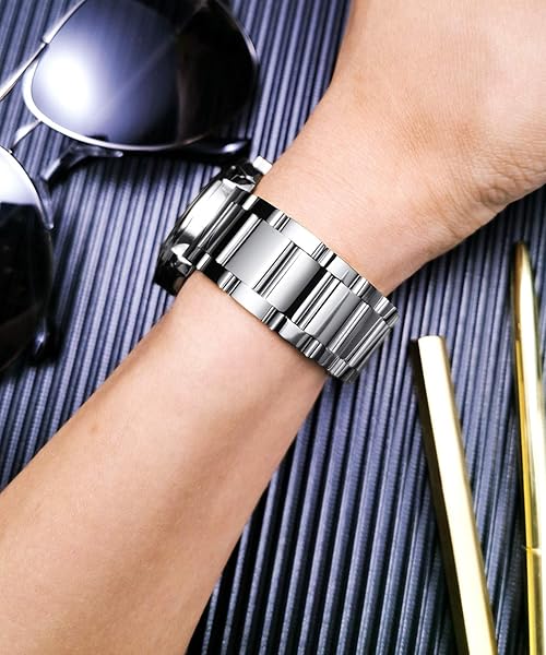 BINLUN BINLUN Thick Stainless Steel Watch Band Replacement for Men Women 26mm Polished Silver Heavy Polished Matte Brushed Finish - View 5 of 7