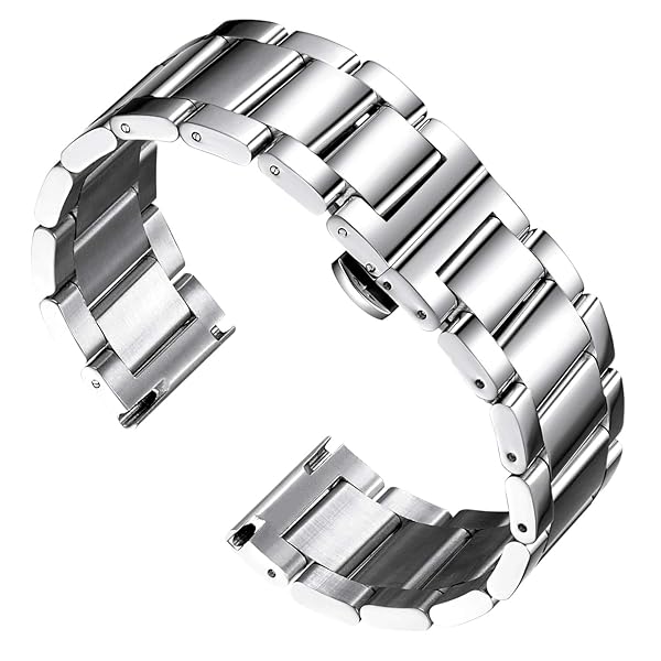 BINLUN Thick Stainless Steel Watch Band Replacement for Men Women 26mm Polished Silver Heavy Polished Matte Brushed Finish