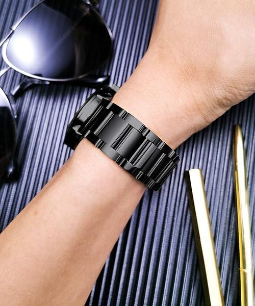 BINLUN BINLUN Thick Stainless Steel Watch Band Replacement for Men Women Polished Black 20MM Heavy Matte Brushed Finish 16mm to 26mm Sizes - View 4 of 7