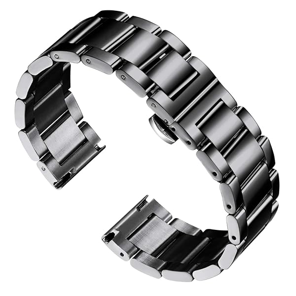 BINLUN BINLUN Thick Stainless Steel Watch Band Replacement for Men Women Polished Black 20MM Heavy Matte Brushed Finish 16mm to 26mm Sizes