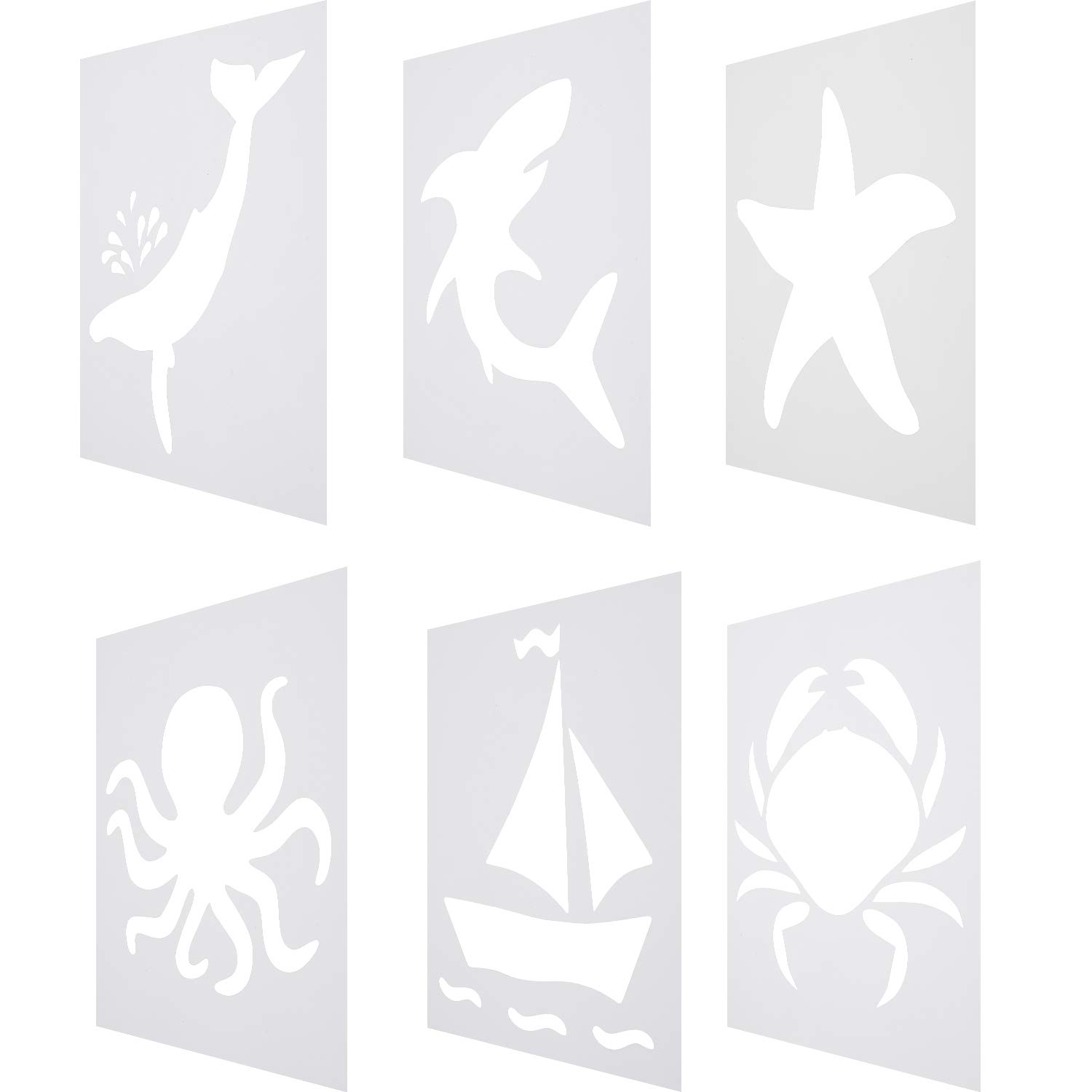 6-Piece Ocean Theme Chalk Stencil Set for Kids: Shark, Starfish, Sailboat & More!