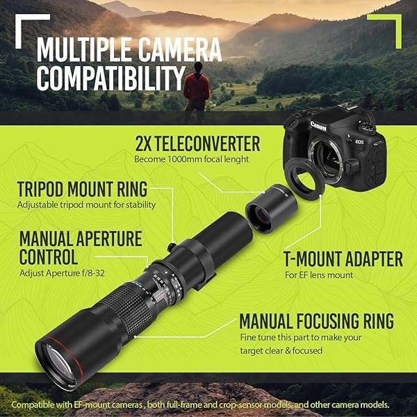 BM Premium High-Power 500mm/1000mm f/8 Telephoto Lens for Canon EOS R Series - Perfect for Wildlife & Sports Photography - View 5 of 10