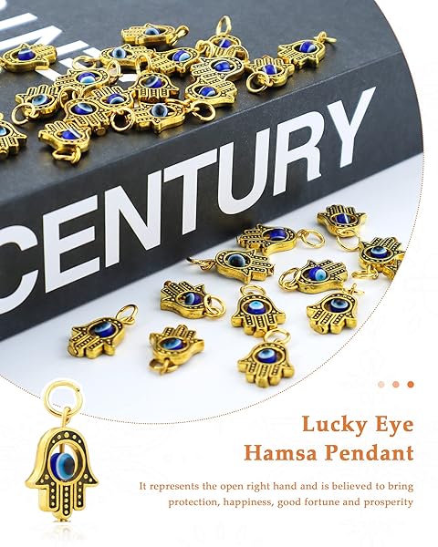 JIALEEY JIALEEY 30PCS Antique Golden Hamsa Hand and Evil Eye Charms for DIY Jewelry Making Necklace and Bracelet Findings - View 4 of 7