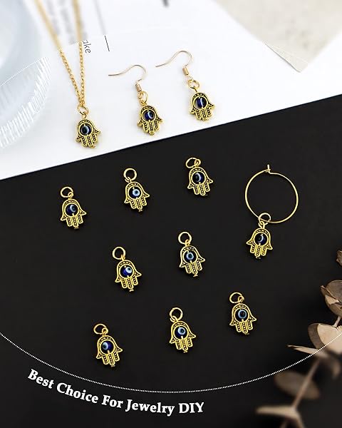 JIALEEY JIALEEY 30PCS Antique Golden Hamsa Hand and Evil Eye Charms for DIY Jewelry Making Necklace and Bracelet Findings - View 5 of 7