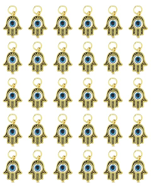 JIALEEY JIALEEY 30PCS Antique Golden Hamsa Hand and Evil Eye Charms for DIY Jewelry Making Necklace and Bracelet Findings