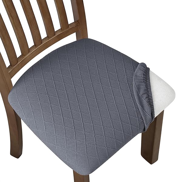 Fuloon Fuloon Stretch Jacquard Chair Seat Covers Set of 6 - Washable Anti-Dust Gray Dining Chair Slipcovers