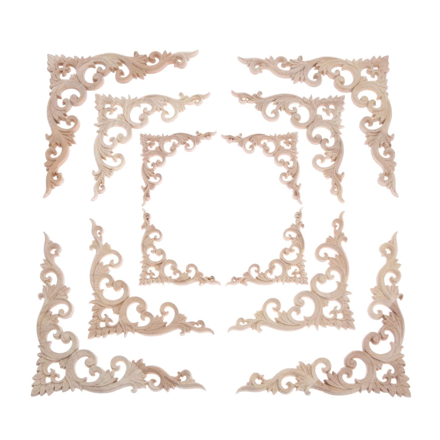 MUXSAM MUXSAM 4Pcs Decorative Wood Appliques - Unpainted DIY Retro Corner Carvings for Furniture & Home Decor (15x15cm) - View 8 of 9