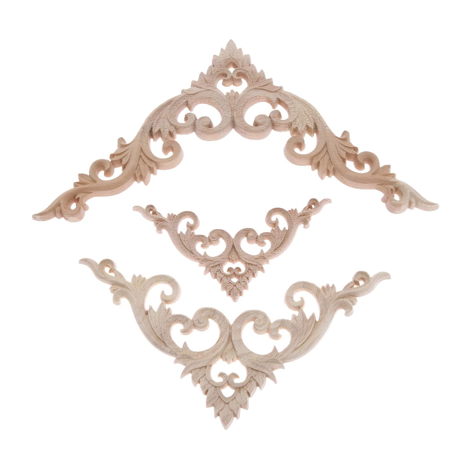 MUXSAM MUXSAM 4Pcs Decorative Wood Appliques - Unpainted DIY Retro Corner Carvings for Furniture & Home Decor (15x15cm) - View 9 of 9