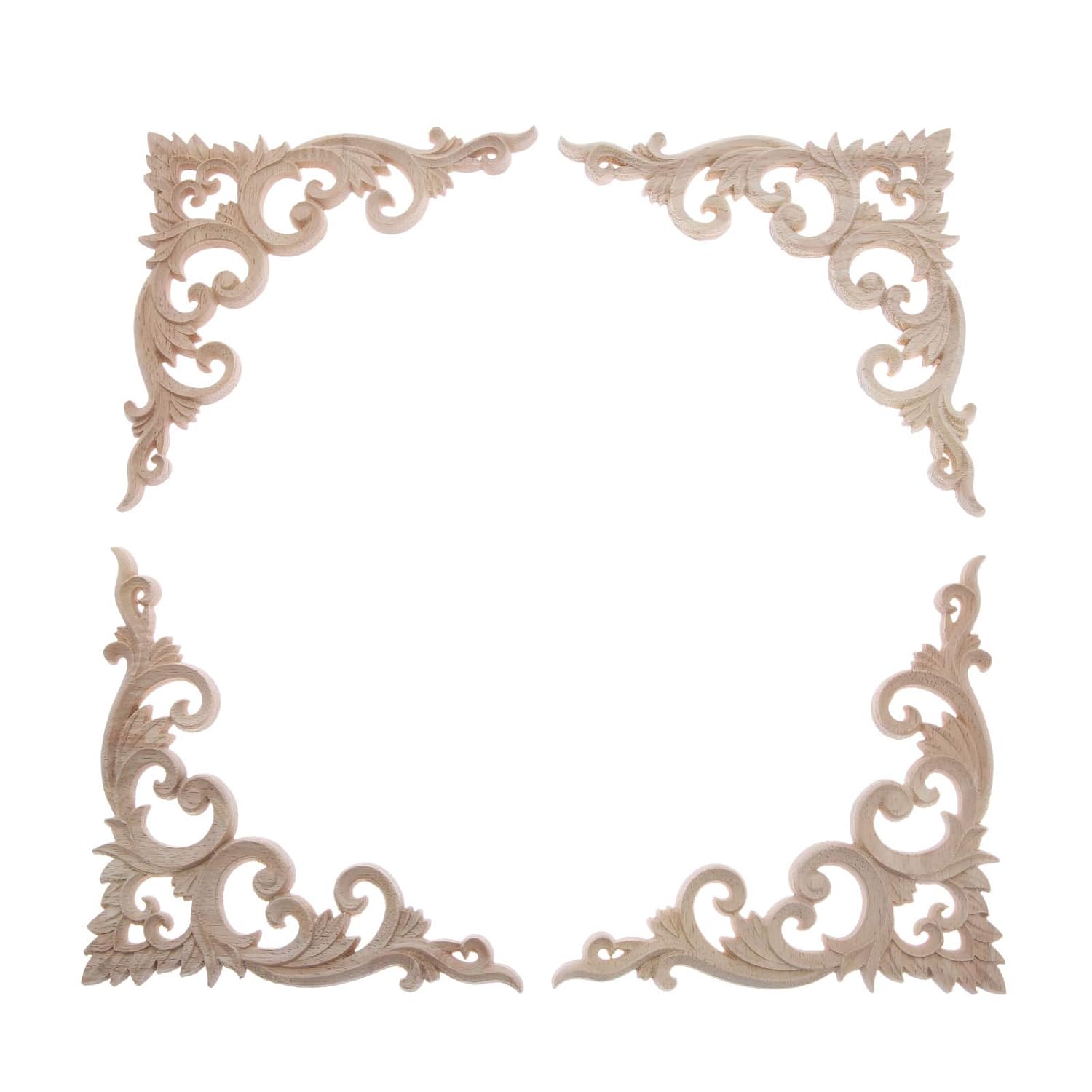 MUXSAM MUXSAM 4Pcs Decorative Wood Appliques - Unpainted DIY Retro Corner Carvings for Furniture & Home Decor (15x15cm)