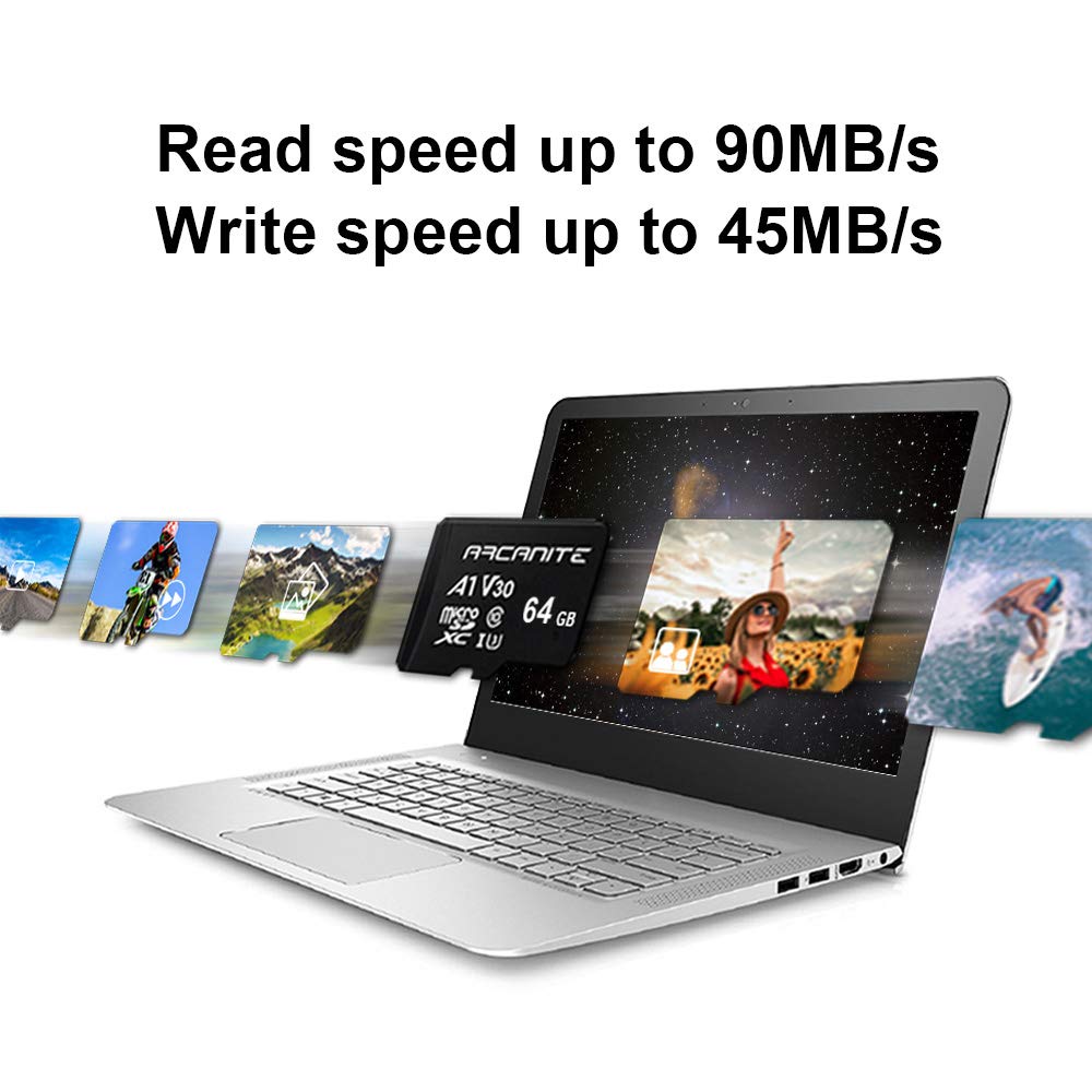 ARCANITE 2-Pack 64GB microSDXC Memory Card A1 UHS-I U3 V30 4K C10 High Speed Optimal Read Speeds Up to 90 MB/s - View 2 of 6