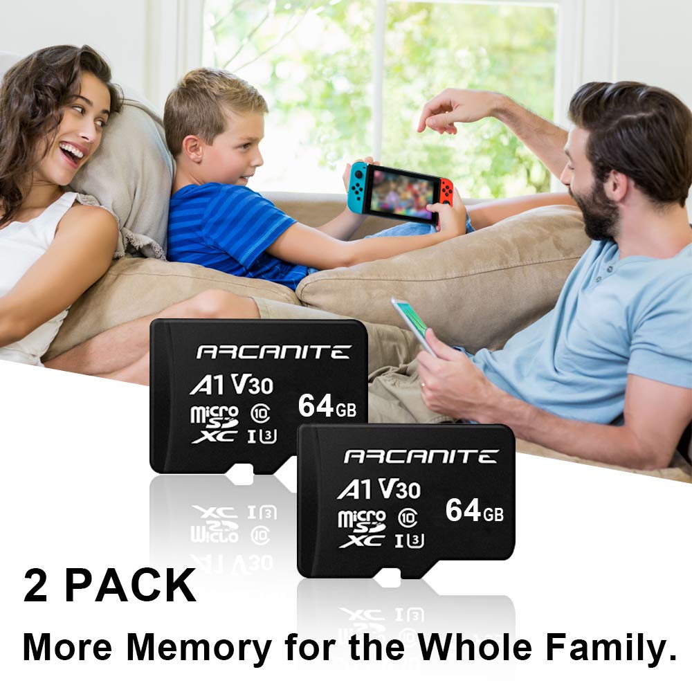 ARCANITE 2-Pack 64GB microSDXC Memory Card A1 UHS-I U3 V30 4K C10 High Speed Optimal Read Speeds Up to 90 MB/s - View 6 of 6