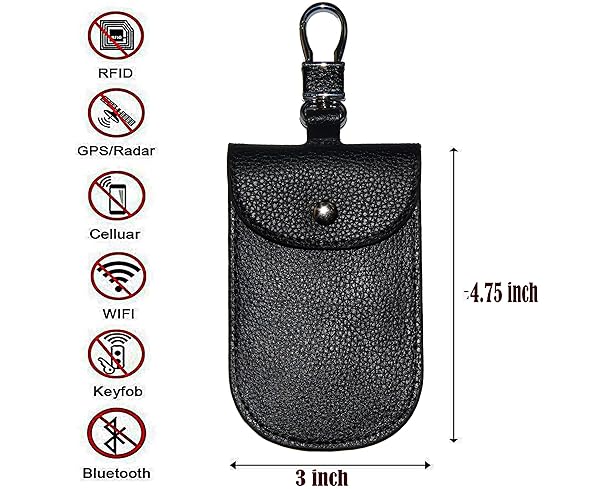 iSKYS Genuine Leather Car Key Signal Blocker Case Faraday Bag RFID Antitheft Lock for Key Fob WiFi GSM LTE NFC Protection Black - View 3 of 5