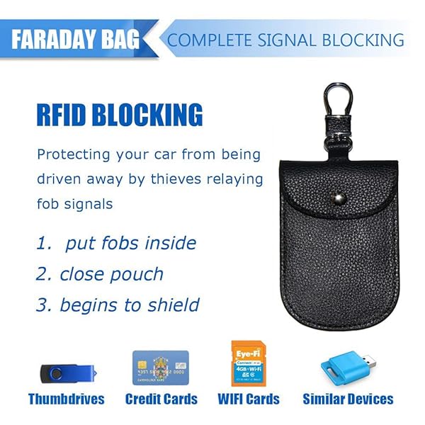 iSKYS Genuine Leather Car Key Signal Blocker Case Faraday Bag RFID Antitheft Lock for Key Fob WiFi GSM LTE NFC Protection Black - View 4 of 5