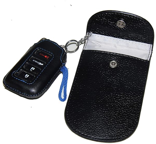 iSKYS Genuine Leather Car Key Signal Blocker Case Faraday Bag RFID Antitheft Lock for Key Fob WiFi GSM LTE NFC Protection Black - View 2 of 5
