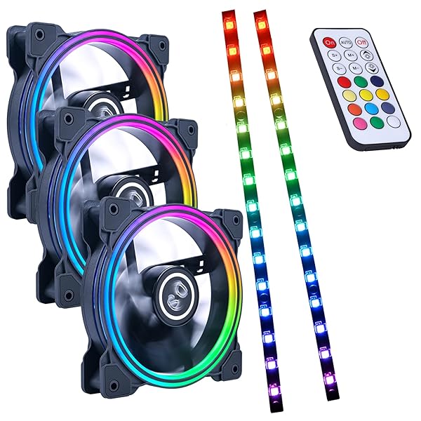 DS leddess DS 120MM RGB Case Fans with Controller - 3 Pack LED Fans & Strips for PC Cooling & Lighting