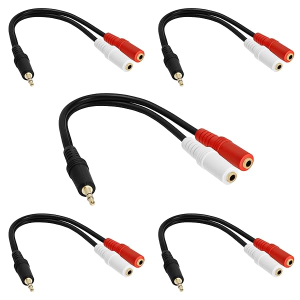 Cmple 3.5mm Audio Y Splitter Cable - 5 Pack Male to 2 Female Headset Adapter for Stereo Sound