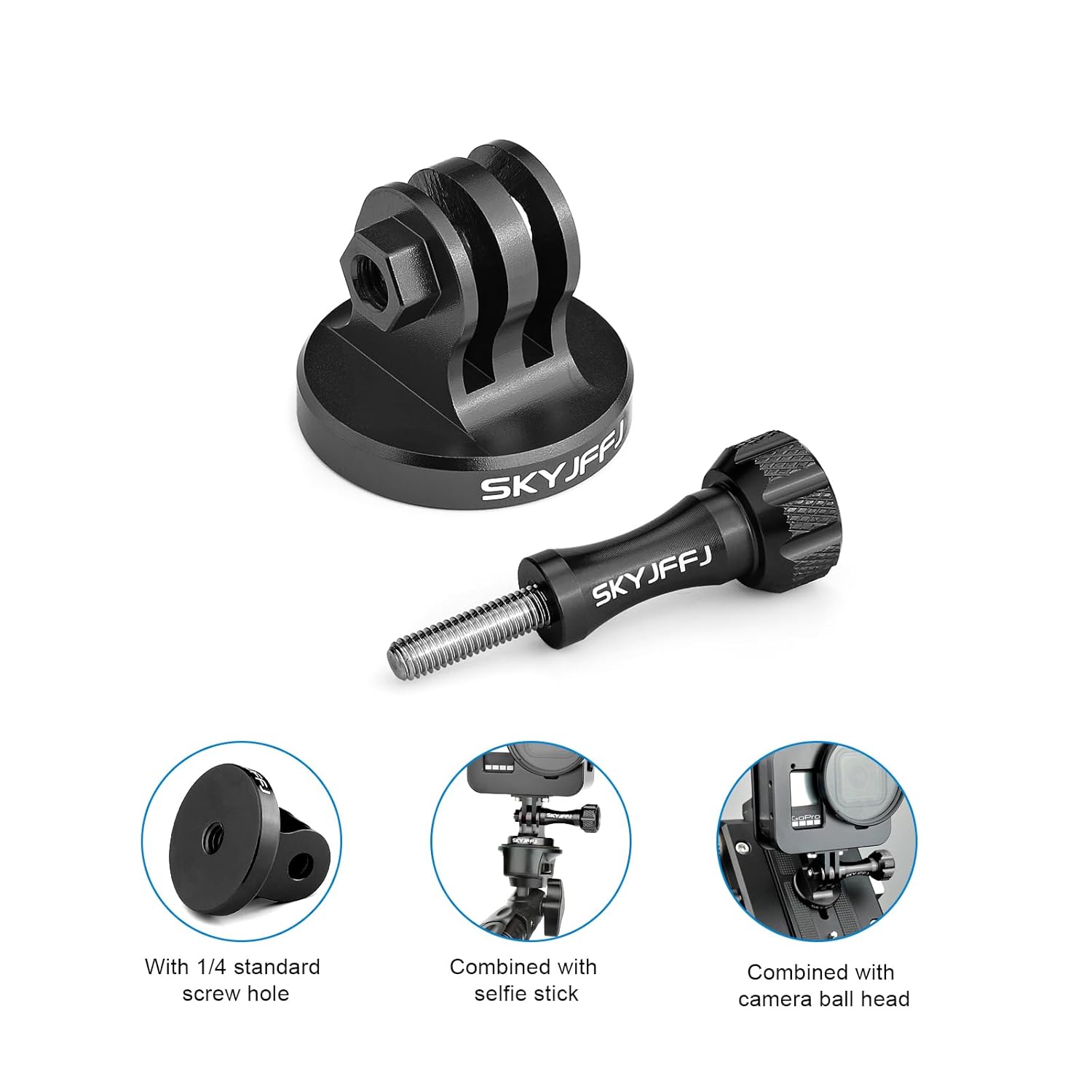 SKYJFFJ SKYJFFJ Aluminum Tripod Adapter for Monopod Mount Compatible with GoPro Hero 8 9 10 11 12 and DJI OSMO - View 2 of 7