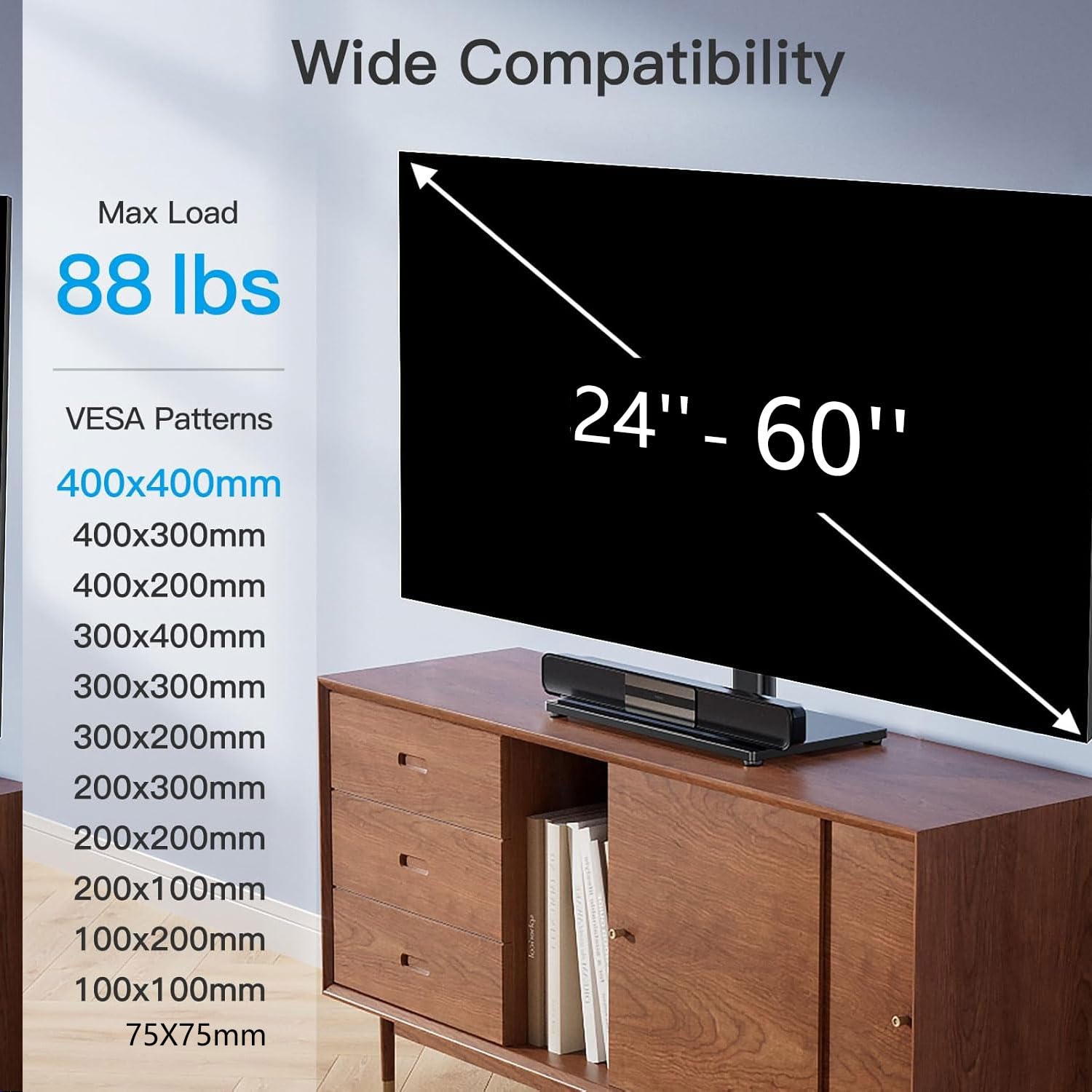 PERLESMITH "PERLESMITH Swivel Universal TV Stand for 32-60" TVs - Adjustable Height, Tempered Glass Base, VESA 400x400mm, Holds 88lbs" - View 2 of 8