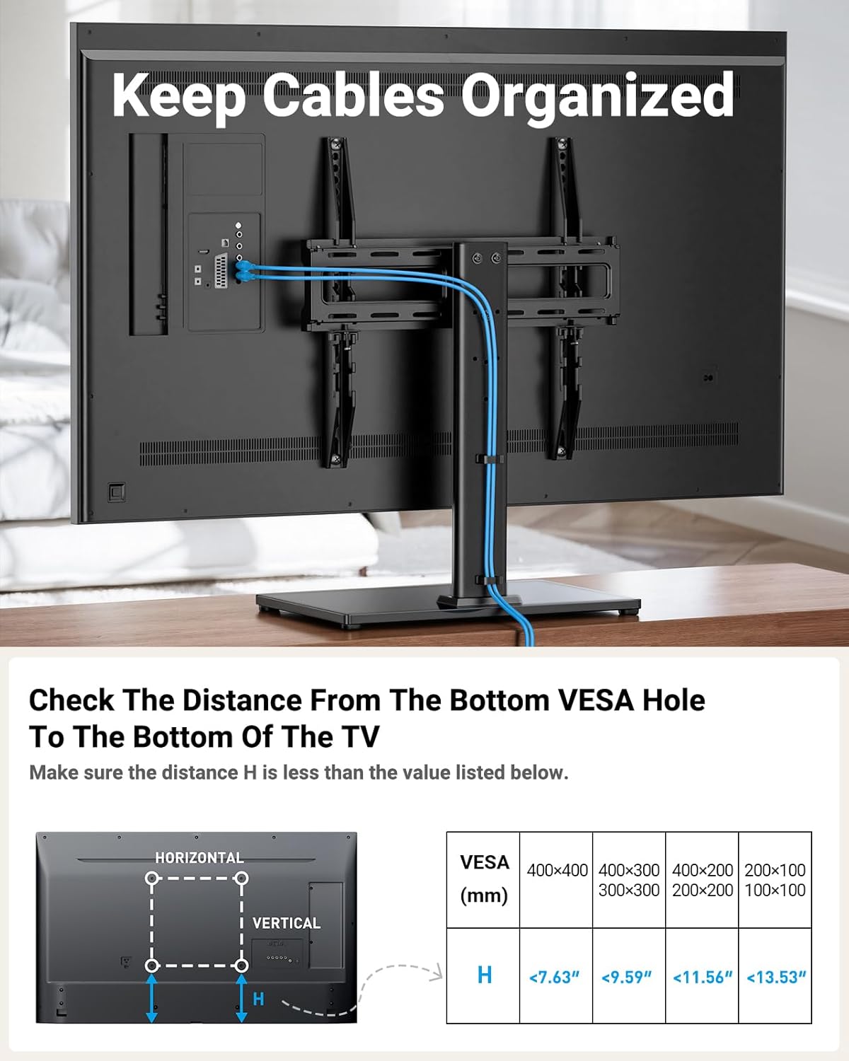 PERLESMITH "PERLESMITH Swivel Universal TV Stand for 32-60" TVs - Adjustable Height, Tempered Glass Base, VESA 400x400mm, Holds 88lbs" - View 3 of 8