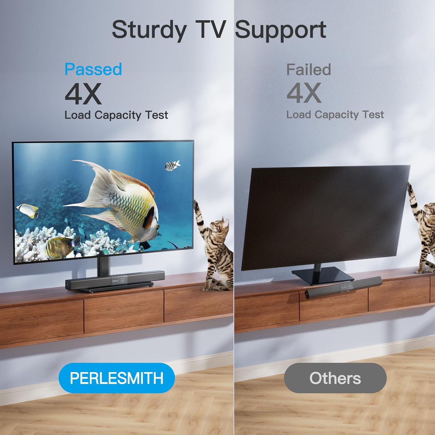 PERLESMITH "PERLESMITH Swivel Universal TV Stand for 32-60" TVs - Adjustable Height, Tempered Glass Base, VESA 400x400mm, Holds 88lbs" - View 7 of 8