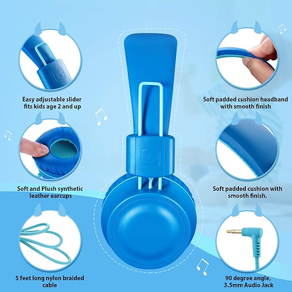iRAG iRAG J01 Kids Headphones Foldable Stereo Tangle-Free 5ft Cord Wired On-Ear Headset for iPad Kindle Fire School Laptop Ocean Blue - View 6 of 8