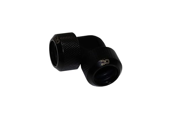 Alphacool Alphacool 17446 Eiszapfen 16mm HardTube Compression Fitting 90Â° L-Connector for plexi- Brass Tubes (Rigid or Hard Tubes) - knurled - deep Black Water Cooling Fittings - View 4 of 4