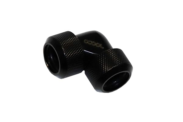 Alphacool Alphacool 17446 Eiszapfen 16mm HardTube Compression Fitting 90Â° L-Connector for plexi- Brass Tubes (Rigid or Hard Tubes) - knurled - deep Black Water Cooling Fittings - View 2 of 4