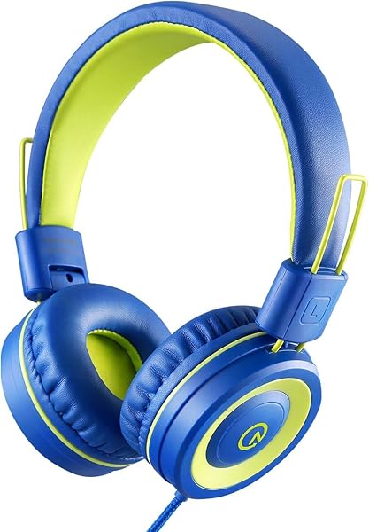 noot products Noot Products Kids Headphones with Microphone K12 Stereo 5ft Cord Volume Limit Wired On-Ear Headset for iPad Kindle Fire Toddler Blue Lime