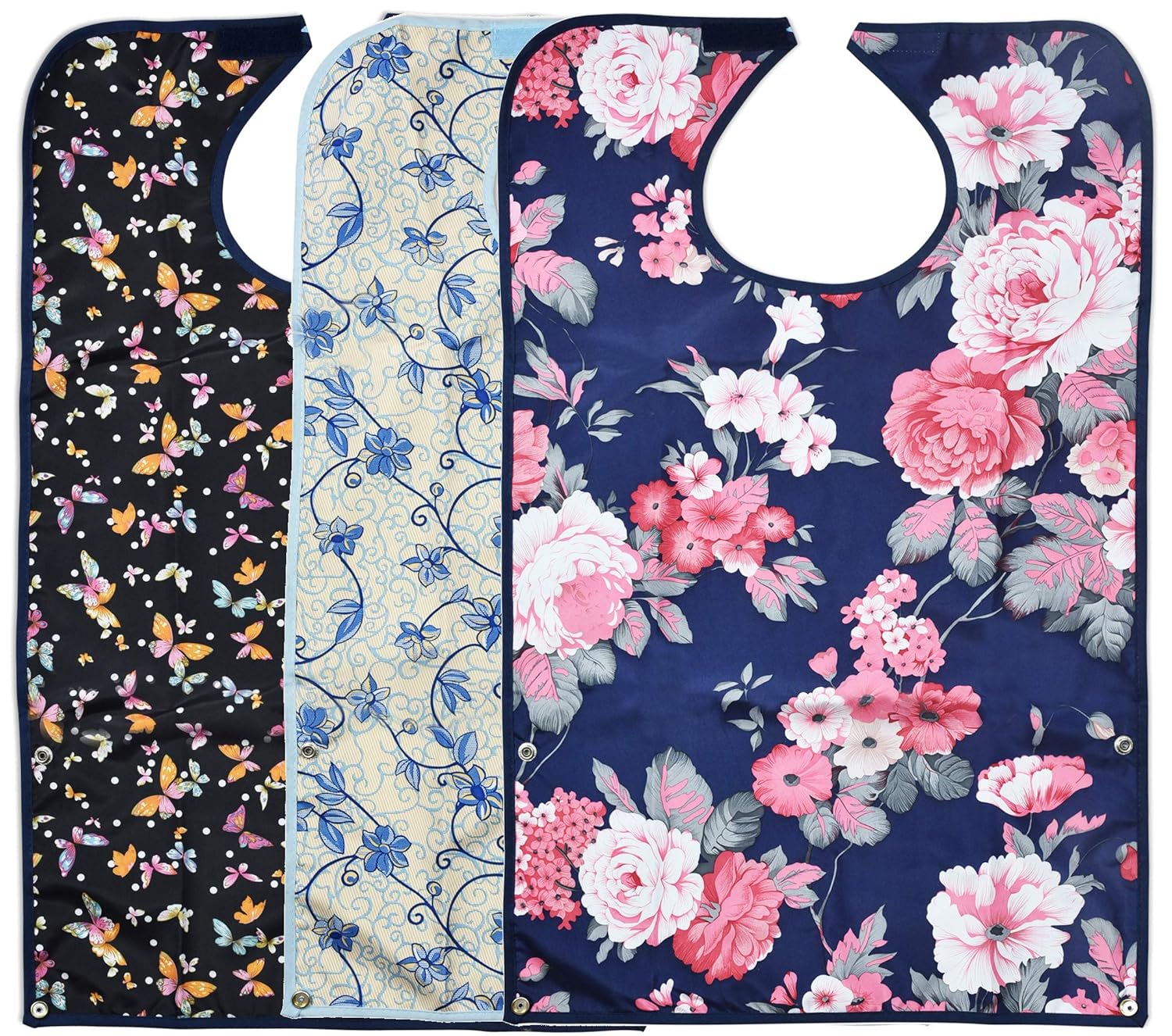 Celley Celley 3 Pack Adult Bibs with Crumb Catcher Washable Reusable Clothing Protectors for Elderly Women