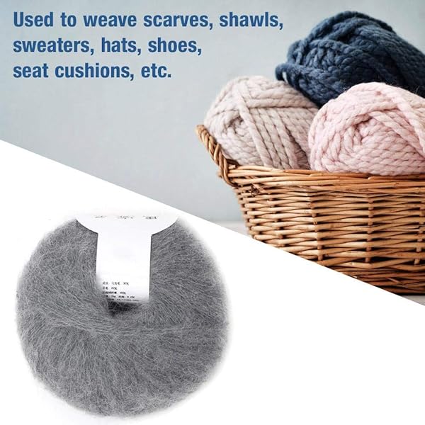 Hilitand Soft Mohair Angora Wool Yarn for DIY Knitting & Crochet - Light Grey - Perfect for Cozy Projects! - View 3 of 7