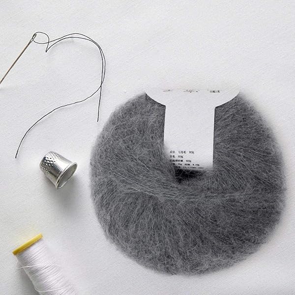 Hilitand Soft Mohair Angora Wool Yarn for DIY Knitting & Crochet - Light Grey - Perfect for Cozy Projects! - View 4 of 7